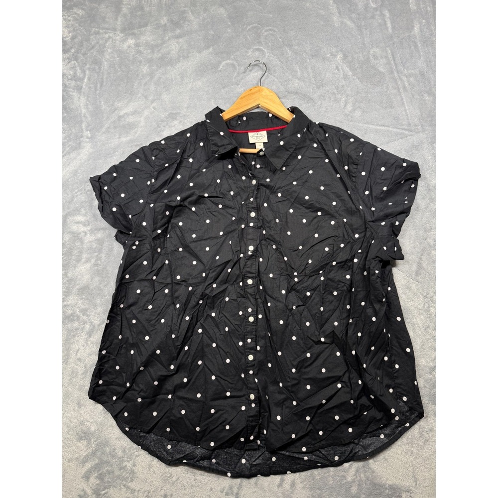 St. John's Bay Shirt Womens 2X Black Polka Dot Cotton Short Sleeve Button Up